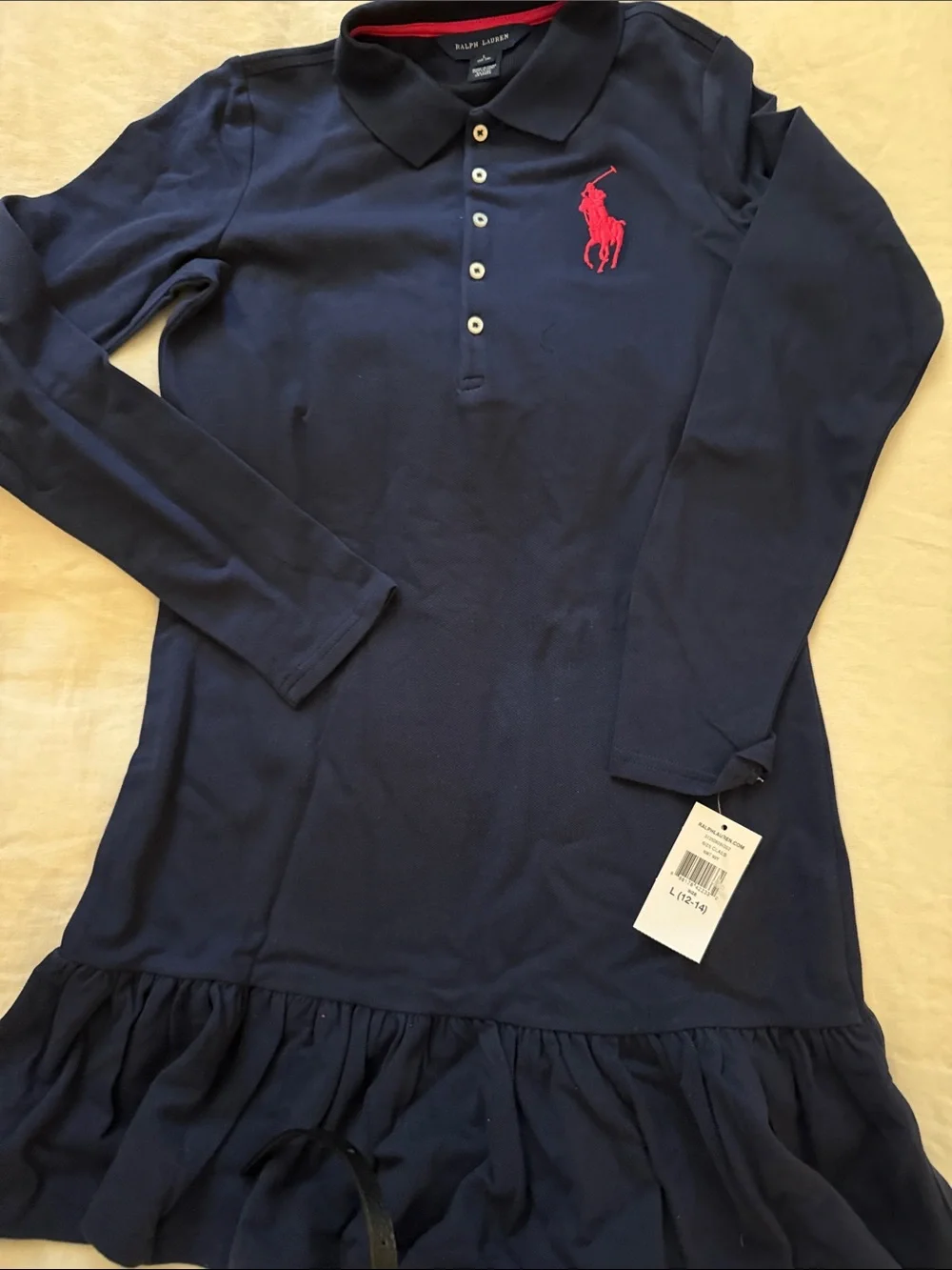 Ralph Lauren NWT Navy Cotton Knit Polo Dress size 12-14